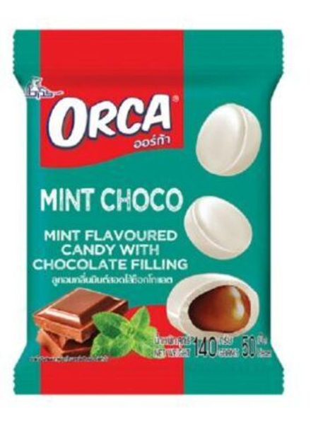 Конфета карамельная Boonprasert "Orca" Mint Choco со вкусом мяты шоколадная начинка, 140г,