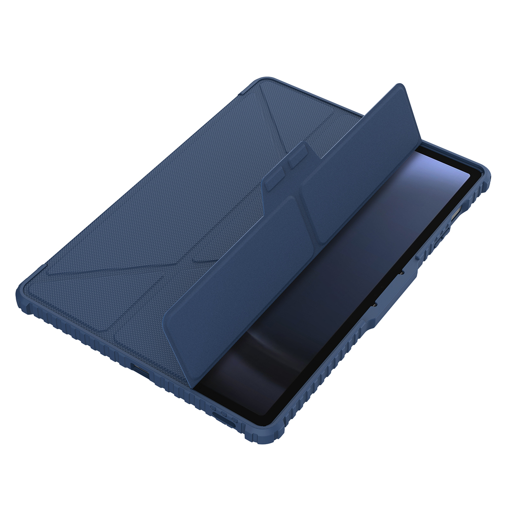 Чехол книжка синего цвета от Nillkin для планшета Samsung Galaxy Tab S9 FE+ Плюс, серия Bumper Pro Case-Multi Angle Folding Style, с защитной шторкой для камеры