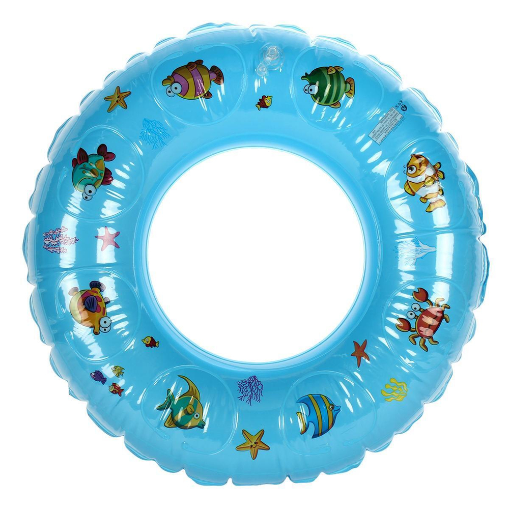 Надувной круг 60 см, выпуклый с рыбками, 4 цвета микс, с-30323