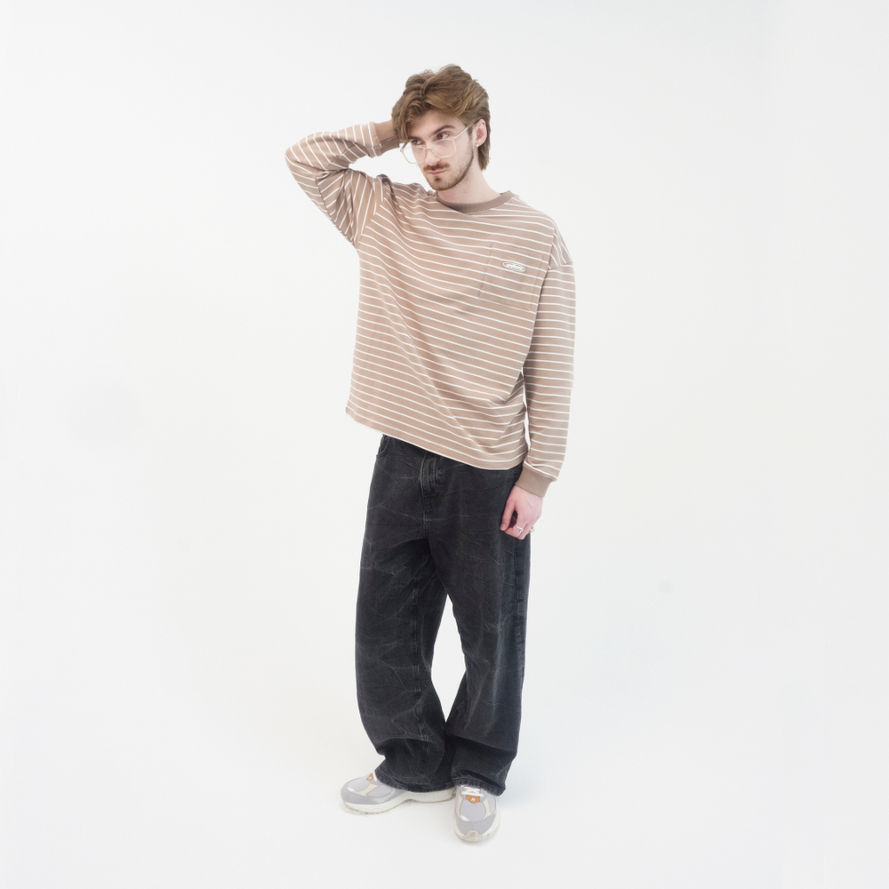 Лонгслив Uniform relaxed pocket stripe бежевый