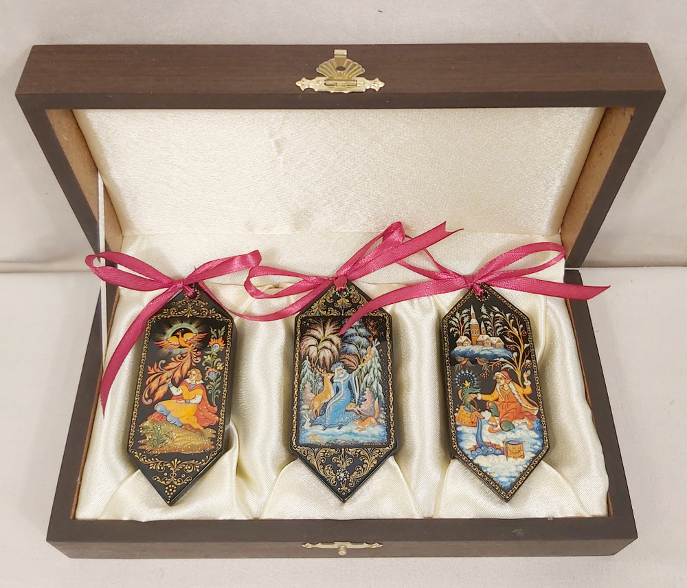 Набор ёлочных игрушек-конфет с ручной росписью Палех "Сказки" в футляре