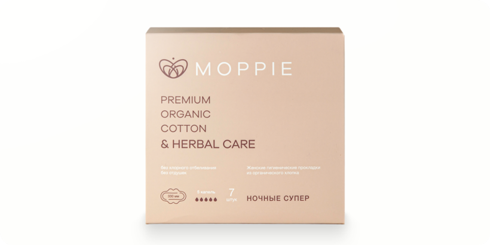 Прокладки ночные супер Moppie herbal care 7 штук (розовые)