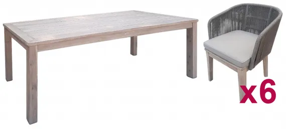 Комплект уличной мебели Kia Flores из массива акации, стол, 6 стульев