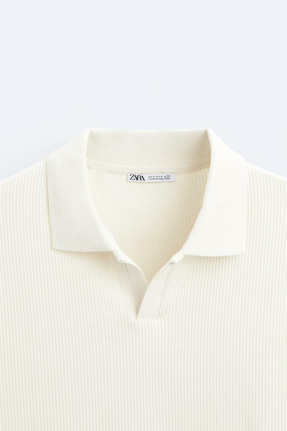 ZARA ПОЛО ИЗ РЕЛЬЕФНОЙ ТКАНИ, ЖЕЛТОВАТО-БЕЛЫЙ