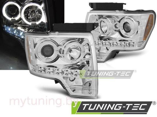 Передние фары Angel Eyes для Ford F150 XII (08-14) хромированные