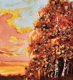 AMB-01/76 Картина «Закат на берегу» (с янтарной крошкой) пласт.рамка 33х42см