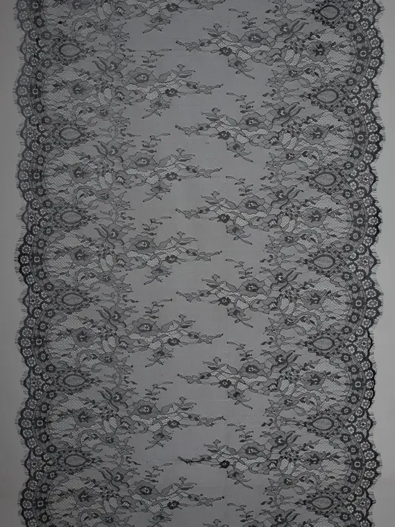 07-02 ОПТ Кружево реснички (шантильи) широкое, 75 см, черный 170