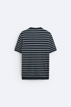 ZARA ФУТБОЛКА ИЗ СМЕСОВОЙ ВИСКОЗЫ, ТЕМНО-СИНИЙ/БЕЛЫЙ