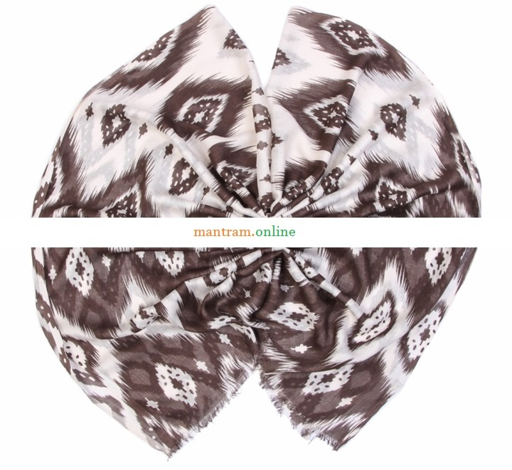 Палантин Вискоза 100% Зигзаги, ромбы, цвет коричневый 70x170 см.