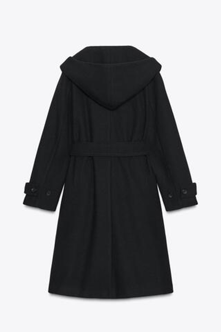 ZARA МЯГКОЕ ПАЛЬТО С КАПЮШОНОМ, ЧЕРНЫЙ