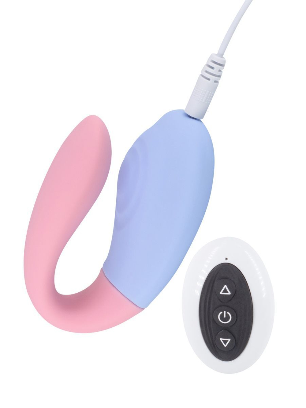 Двухцветный вибростимулятор для пар с пультом ДУ (Цвет: голубой с розовым)