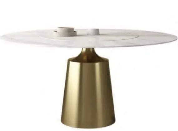 Стол Yoda Ø135 см, белый керамогранит, ножка латунь
