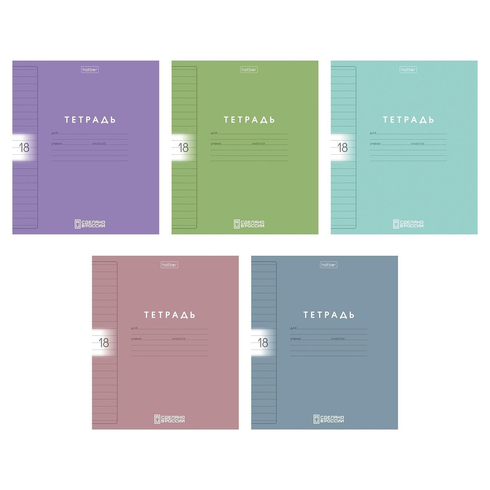 Тетрадь А5 18л лин. Hatber пласт.обл. "Color Set" 5 диз.в блоке
