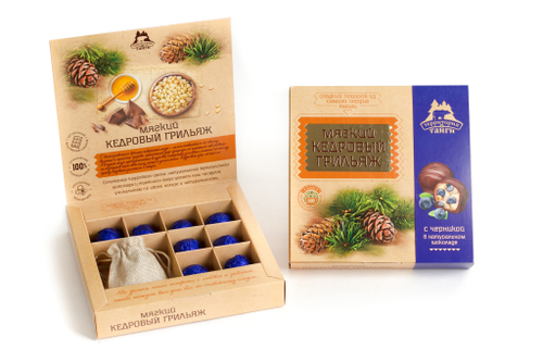 Мягкий кедровый грильяж с Черникой и травяным чаем / коробка / 120 гр / ТМ Территория Тайги