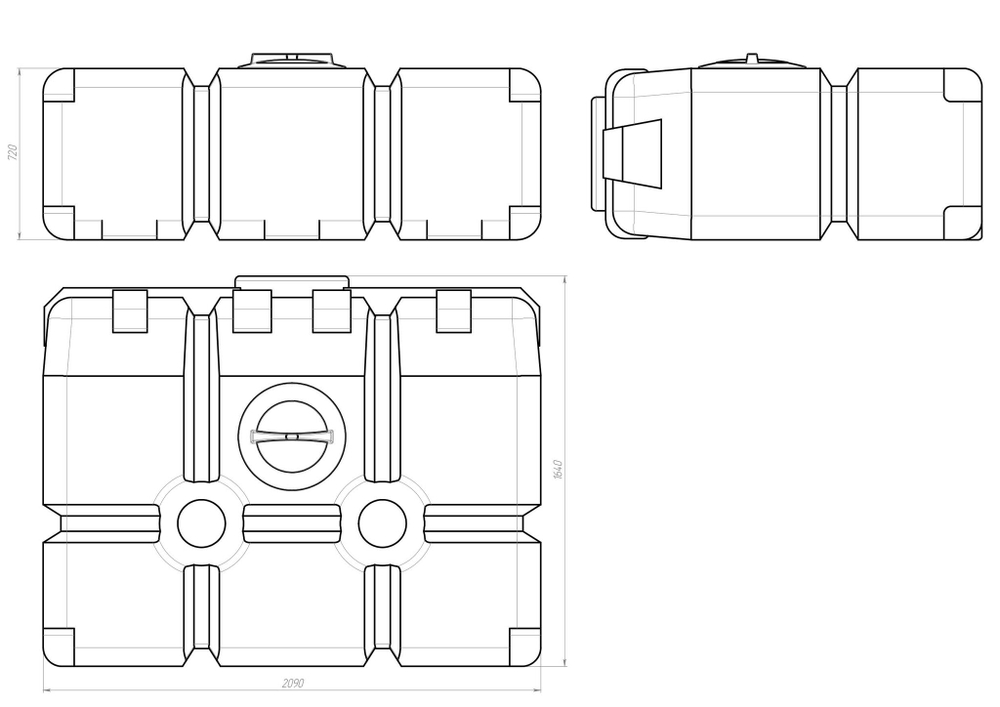 Емкость прямоугольная 2000л горизонтальная Политим 2000 л. прямоугольный (2090x1610x720см;синий) - арт.560729