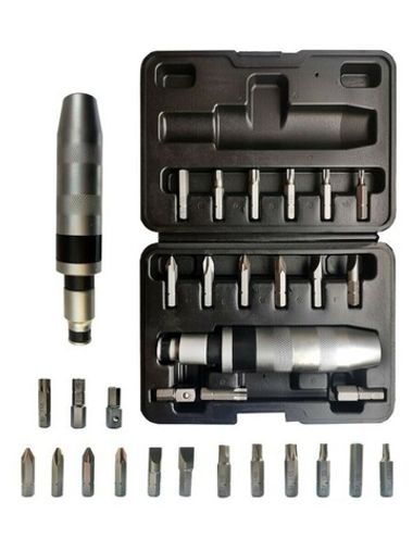 Отвертка ударная с набором бит и адаптерами,17пр.1/2''(F)х5/16''(F) 5/16''(М)x1/2''(М)(PH2,3,PZ2,3,SL9,11мм,Torx 25,30,40,45,50,Hex 6,8,10ммх36мм)в ке FORCEKRAFT FK-5171