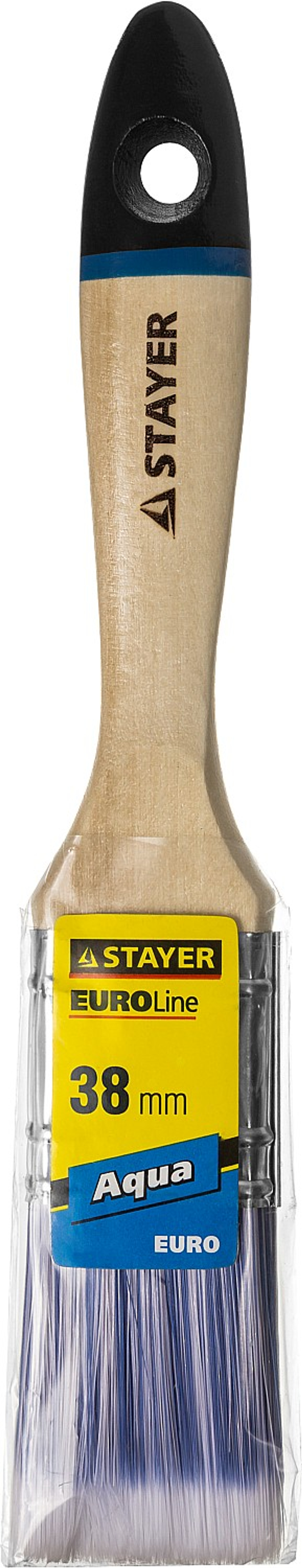 STAYER AQUA, 38 мм, 1.5″, искусственная щетина, деревянная ручка для воднодисперсионных и акриловых ЛКМ, плоская кисть (01062-038)