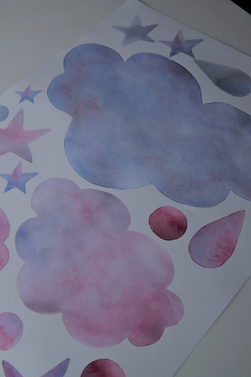 Интерьерные детские наклейки в комнату, акварельные облака