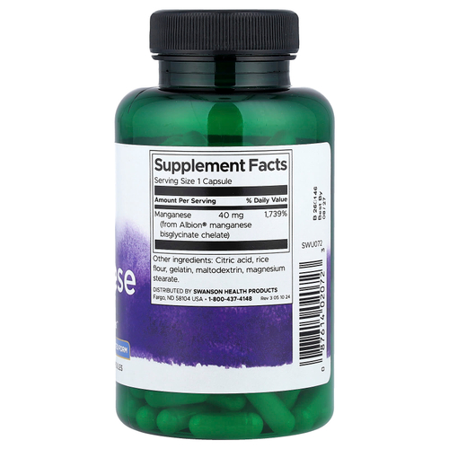 Swanson, марганец Albion®, 40 мг, 180 капсул