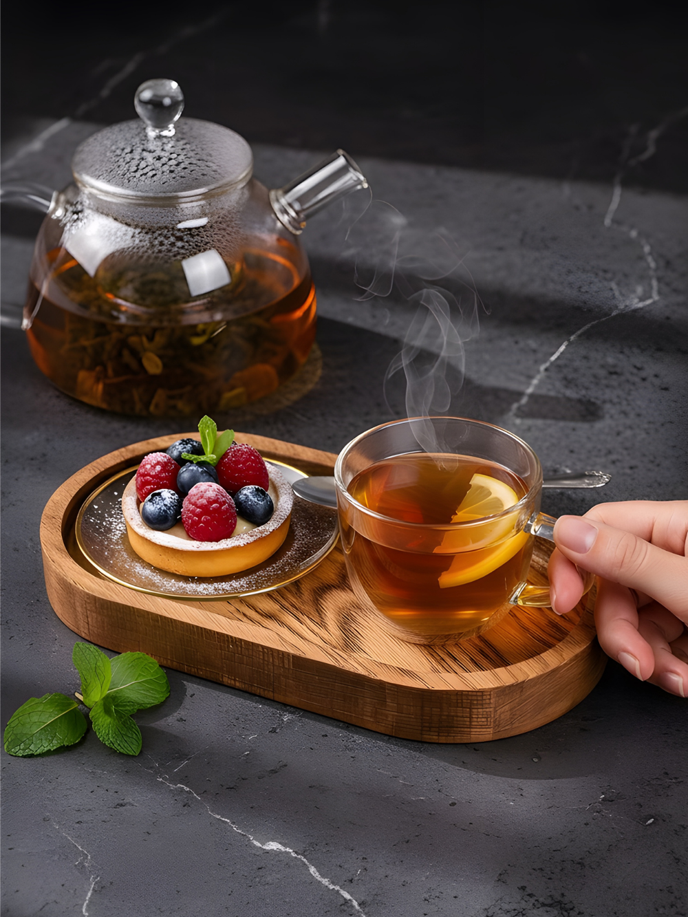 Чайный поднос деревянный овальный