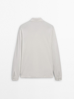 Massimo Dutti Поло из 100% хлопка с длинными рукавами, натуральный, кремовый