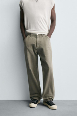 ZARA БРЮКИ КАРГО С ЭФФЕКТОМ ПОТЕРТОСТИ, СВЕТЛО-ЗЕЛЕНЫЙ