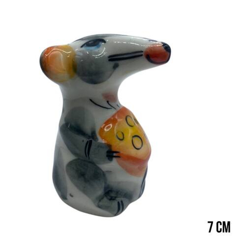 Фигурка Крыса с сыром цветная гжель