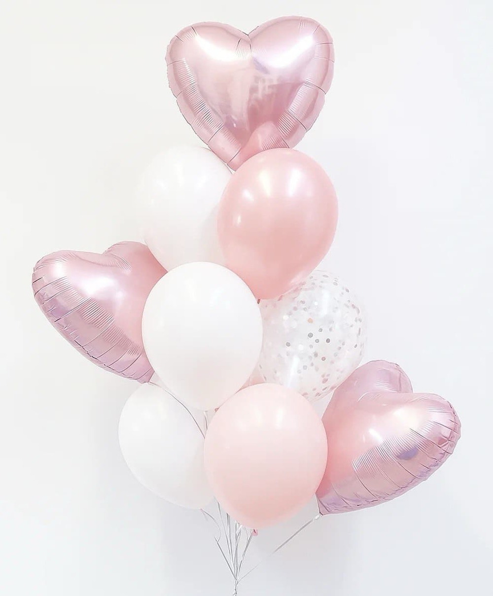 Букет шаров с розовыми сердцами