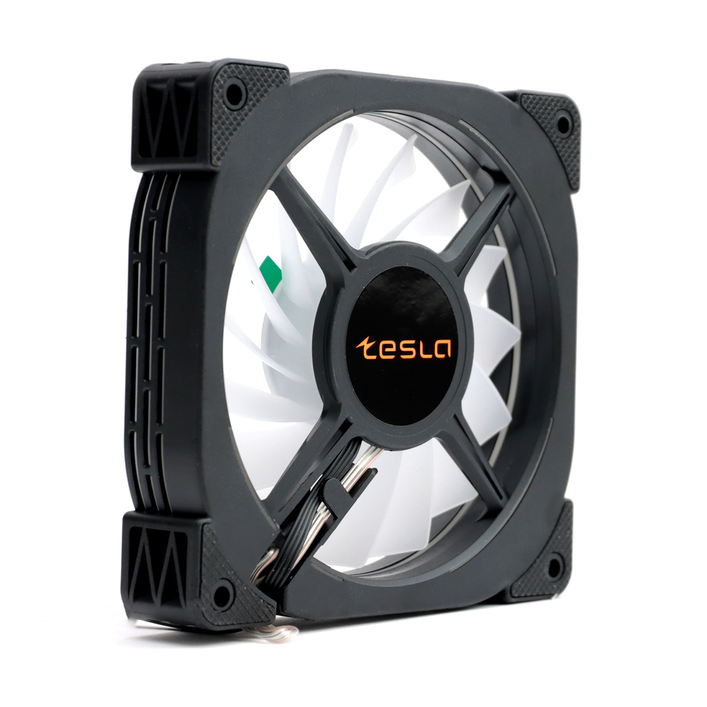Вентилятор TESLA RGB120-XB, 120мм, 1200rpm, Molex, черный-белый/RGB, 38CFM, 21дБ, антивибропрокладки, бесконечное зеркало, изменение скорости анимации подсветки (TSL-120-XB)