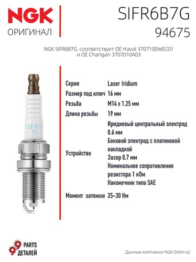 NGK SIFR6B7G 94675 Иридиевые свечи зажигания, 4 шт.