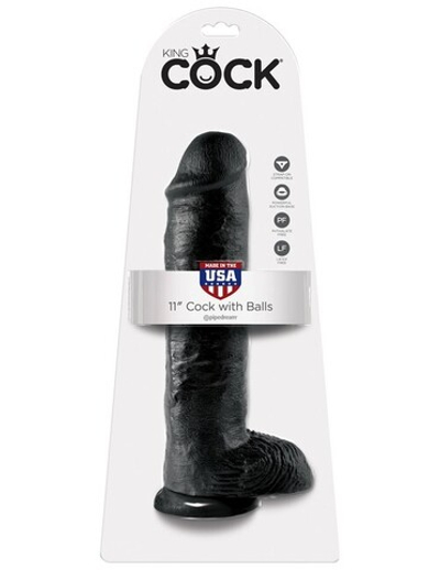 Фаллоимитатор на присоске 11 Cock with Balls черный King Cock (Цвет: черный)