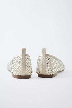 ZARA БАЛЕТКИ СО СТРАЗАМИ, ЭКРЮ