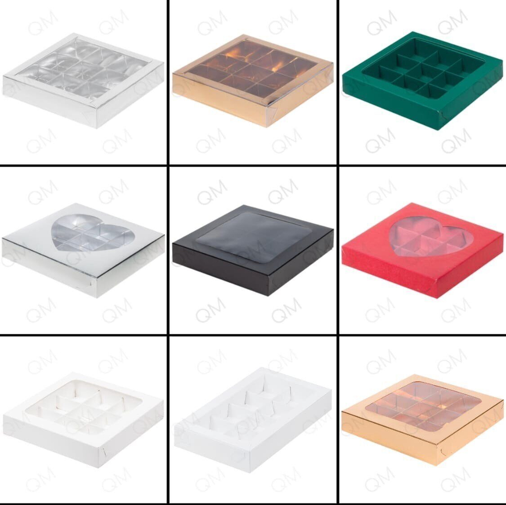 Коробка для 8  конфет с пластиковой крышкой 190*110*30 мм (белая), 50шт