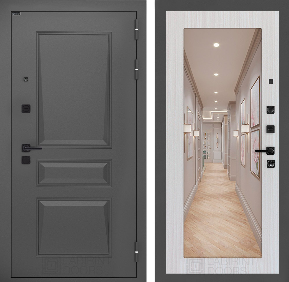 Дверь Входная Металлическая Лабиринт ОРЛЕАН с зеркалом 18 Сандал светлый