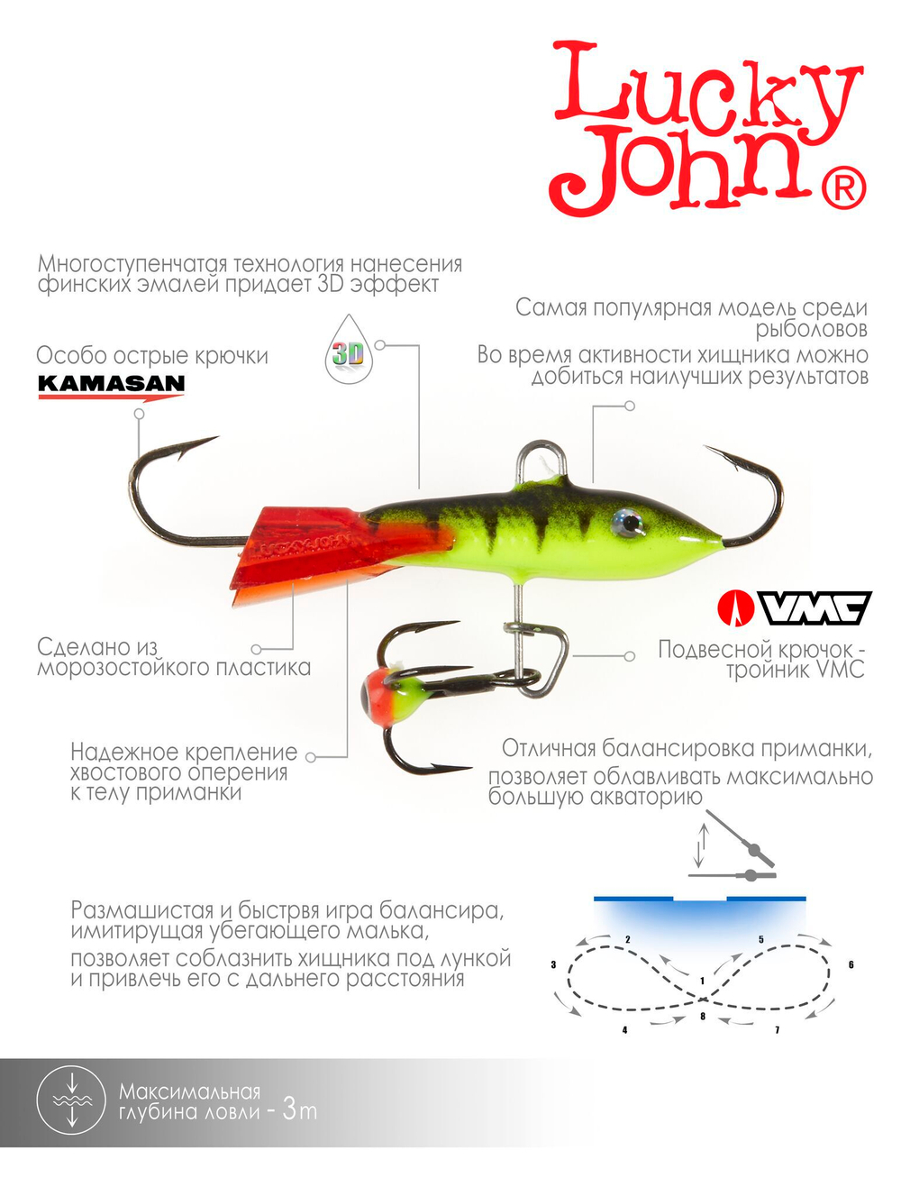 Балансир Lucky John CLASSIC 3 с тр. 30мм/31RT блистер