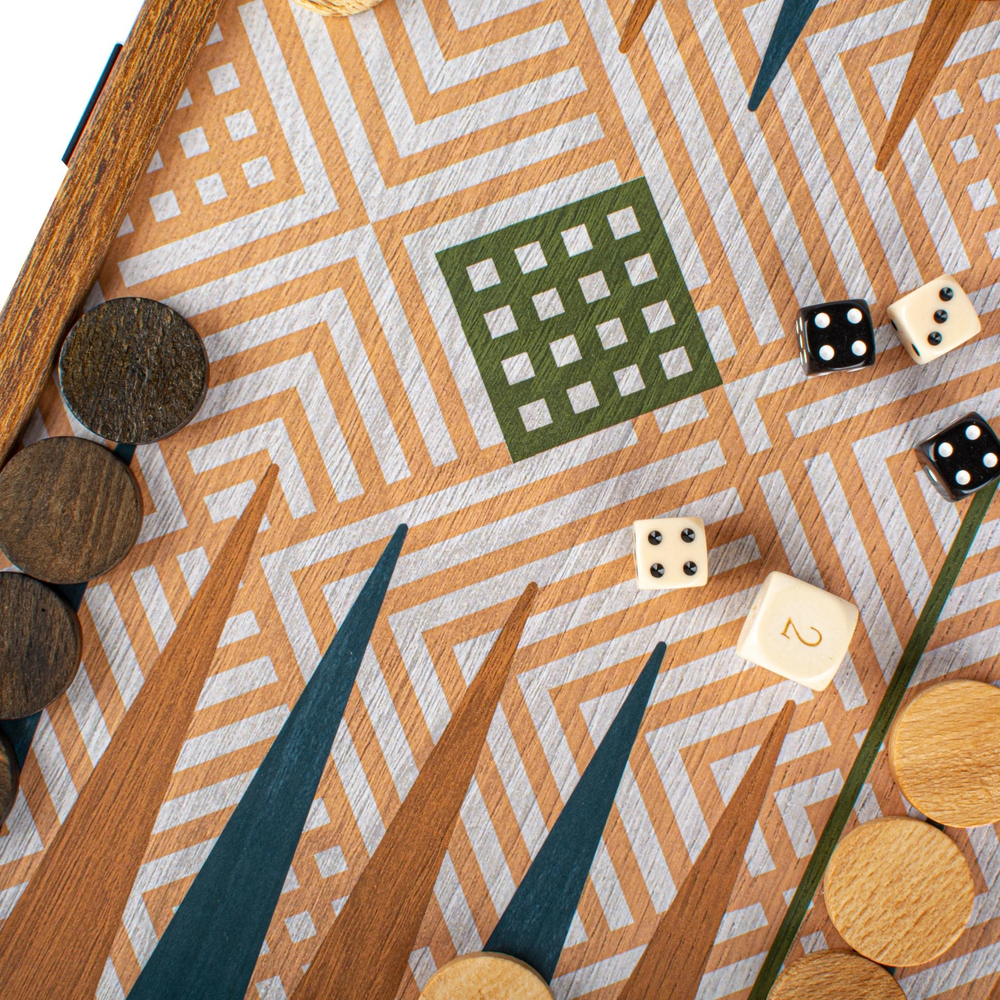 Игровой набор Шахматы/нарды/лудо/змеи Manopoulos зелено-синие в деревянном футляре