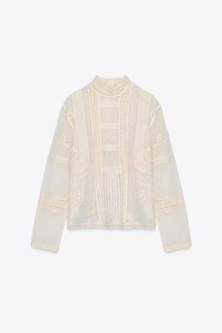 ZARA РОМАНТИЧНАЯ БЛУЗА С КРУЖЕВОМ — ZW COLLECTION, ЭКРЮ