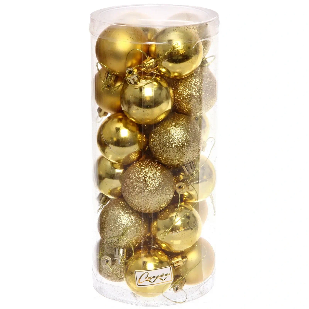 Новогодние шары 5 см (набор 24 шт) «Микс фактур», золото