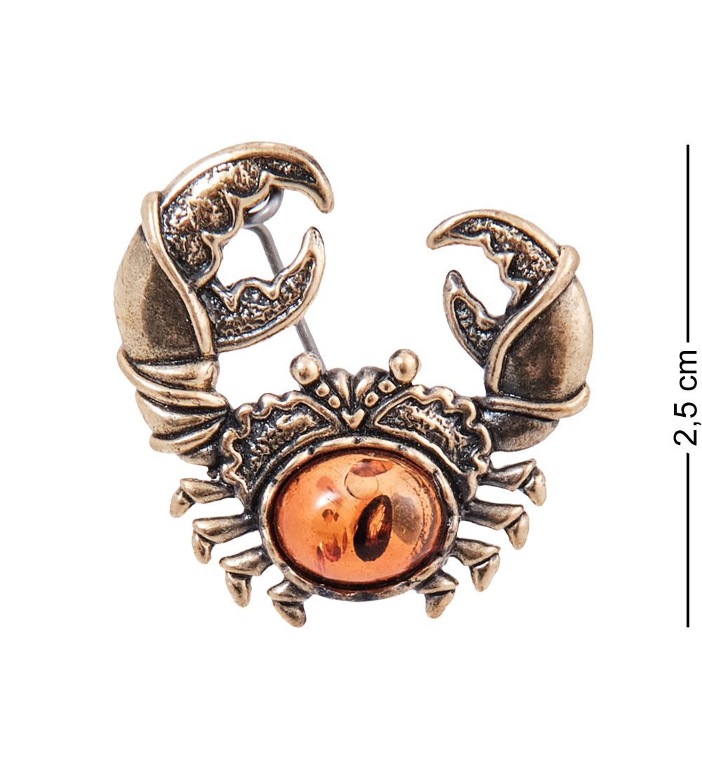 AM- 491 Брошь «Знак зодиака-Рак» (латунь, янтарь)