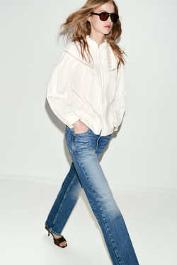 ZARA БЛУЗА В РОМАНТИЧЕСКОМ СТИЛЕ С ДЛИННЫМИ РУКАВАМИ, ЖЕЛТОВАТО-БЕЛЫЙ