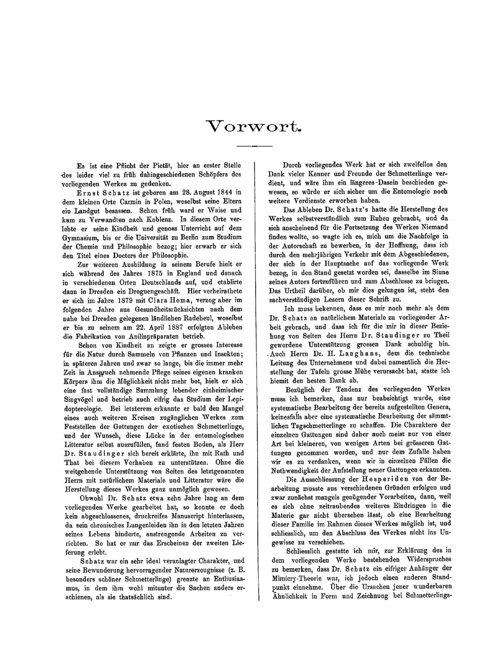 Exotische schmetterlinge. II Theil. Die Familien und Gattungen der Tagfalter | O. Staudinger; E. Schatz