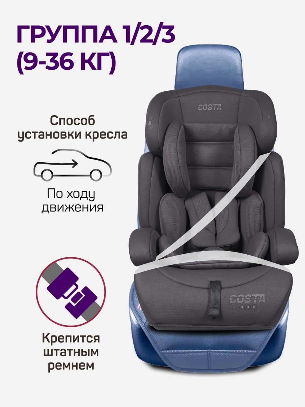 Автокресло детское Farfello Costa CS-003 группа 1/2/3 (9-36) темно-серый