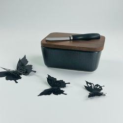 Lenardi 235-026 Масленка 14см с крышкой и ножом BLACKWOOD в под.уп.(х24) Фарфор