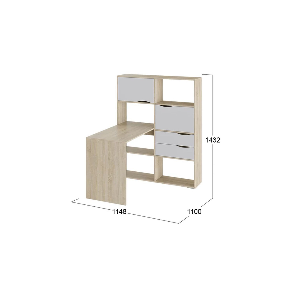 Стол письменный угловой с ящиками Дуб Сонома/Графит Серый, Тип 7, 114,8х110х143,2 см