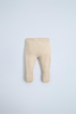 ZARA ЛЕГИНСЫ ИЗ ХЛОПКА И ШЕЛКА, СВЕТЛО-БЕЖЕВЫЙ