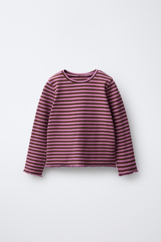 ZARA ФУТБОЛКА ИЗ ТКАНИ В ПОЛОСКУ, РОЗОВЫЙ