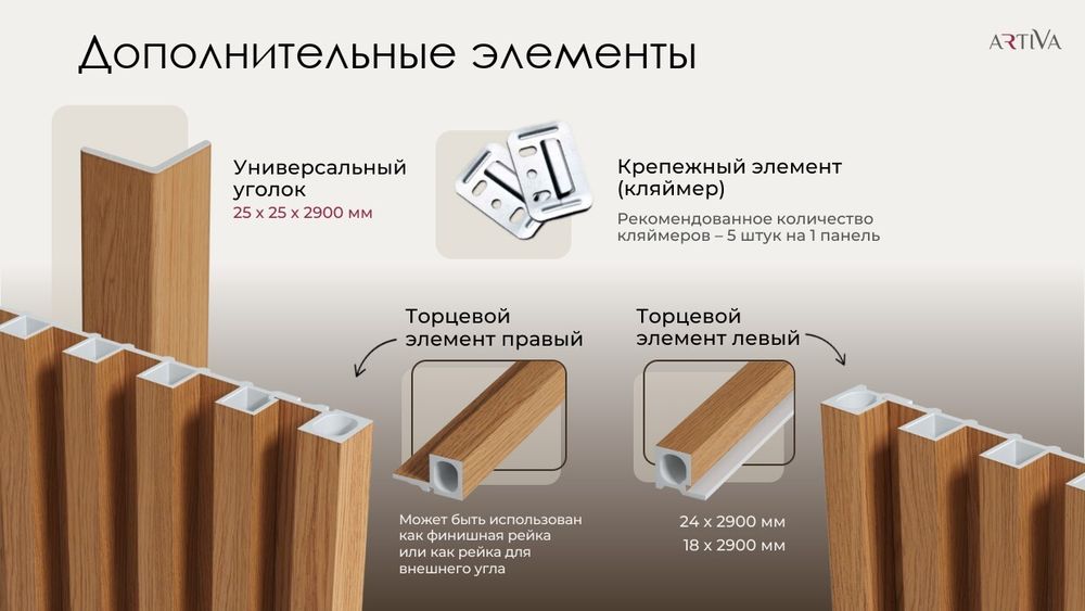 Стеновая реечная панель WPC Ясень бежевый, 290x16,8 см