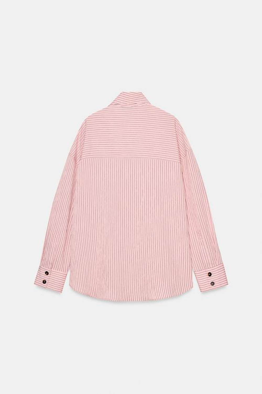 ZARA РУБАШКА В ПОЛОСКУ С ВОРОТНИКОМ-СТОЙКОЙ, РОЗОВЫЙ