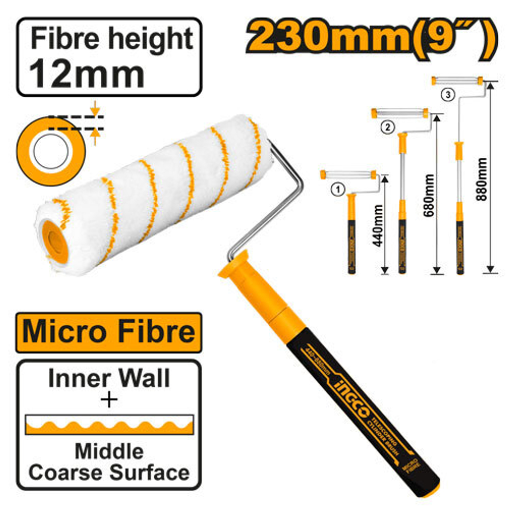 Валик микрофибра с рукояткой 230 мм ,мин 440 мм макс 880 мм