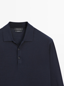 Massimo Dutti Шерстяной свитер с воротником поло, темно-синий